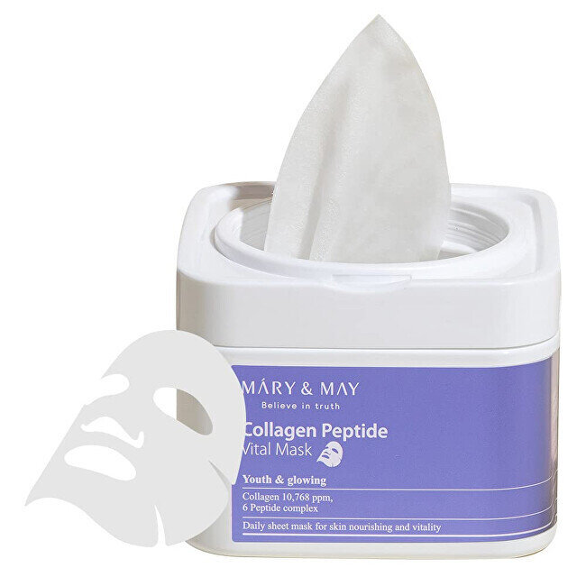 Stangrinamoji lakštinė veido kaukė Mary & May Collagen Peptide Vital Mask, 400 ml, 30 vnt. цена и информация | Veido kaukės, paakių kaukės | pigu.lt