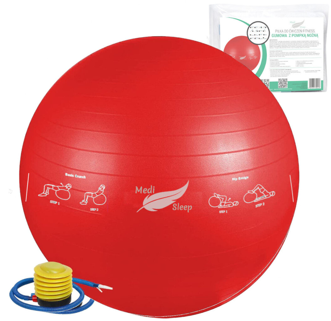 Medi Sleep: 65 cm gimnastikos kamuolys su pompa ir unikaliu pratimų rinkiniu цена и информация | Gimnastikos kamuoliai | pigu.lt