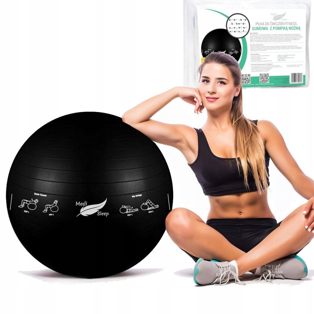 Juodas gimnastikos kamuoliukas 65 cm Medi Sleep + nemokamos instrukcijos ir pompa kaina ir informacija | Gimnastikos kamuoliai | pigu.lt