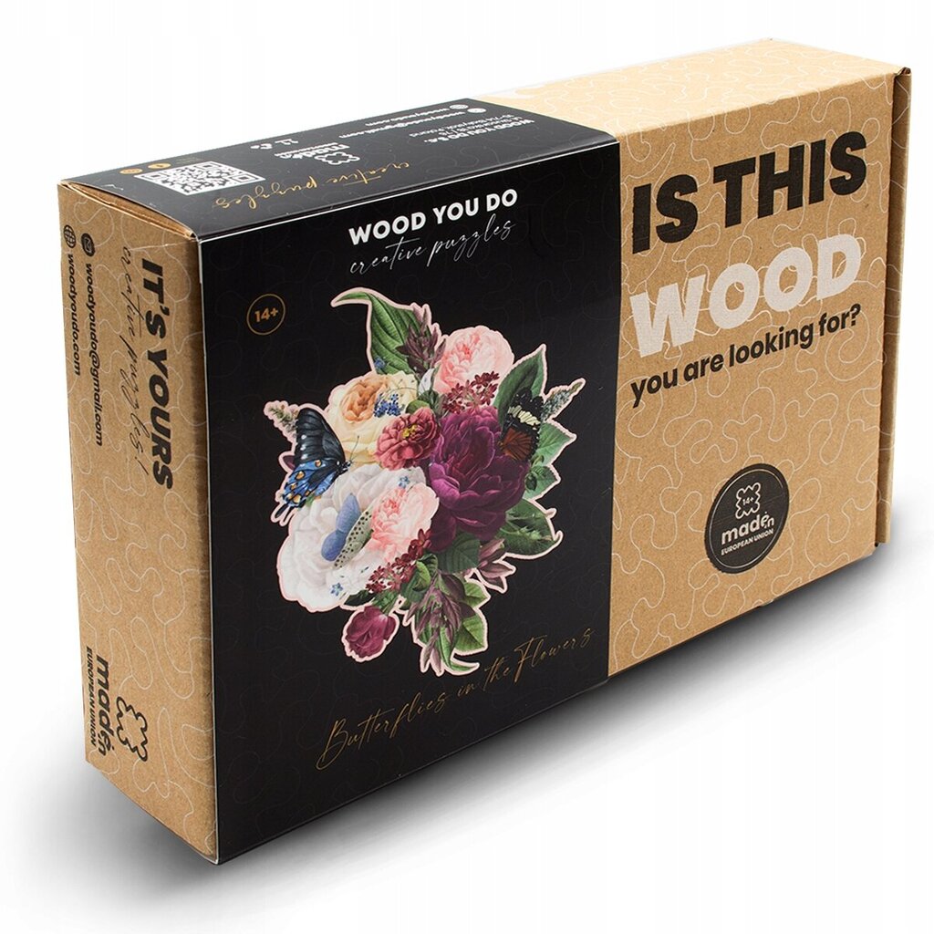 Medinė dėlionė Drugeliai gėlėse Wood You Do, 320d. цена и информация | Dėlionės (puzzle) | pigu.lt
