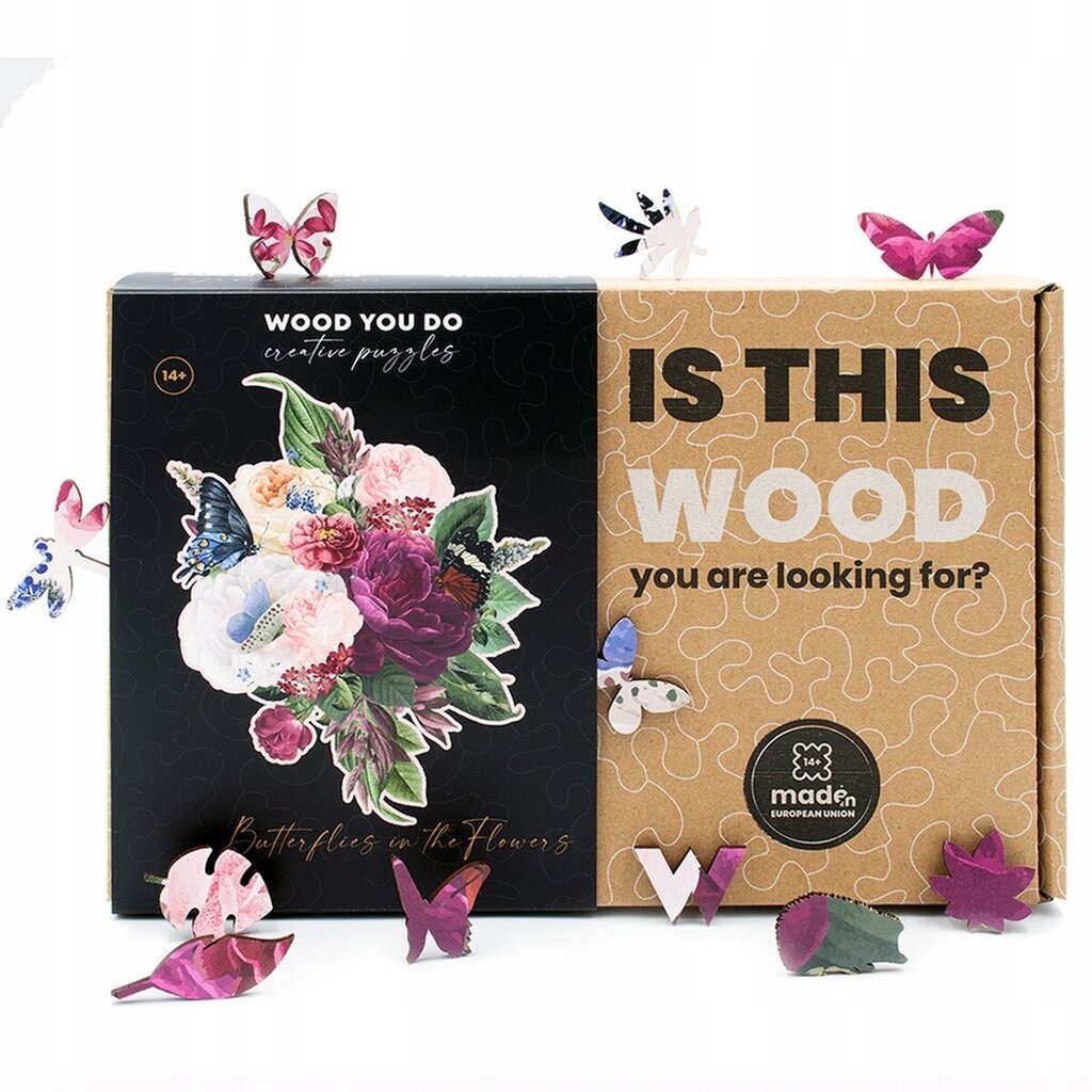 Medinė dėlionė Drugeliai gėlėse Wood You Do, 320d. цена и информация | Dėlionės (puzzle) | pigu.lt