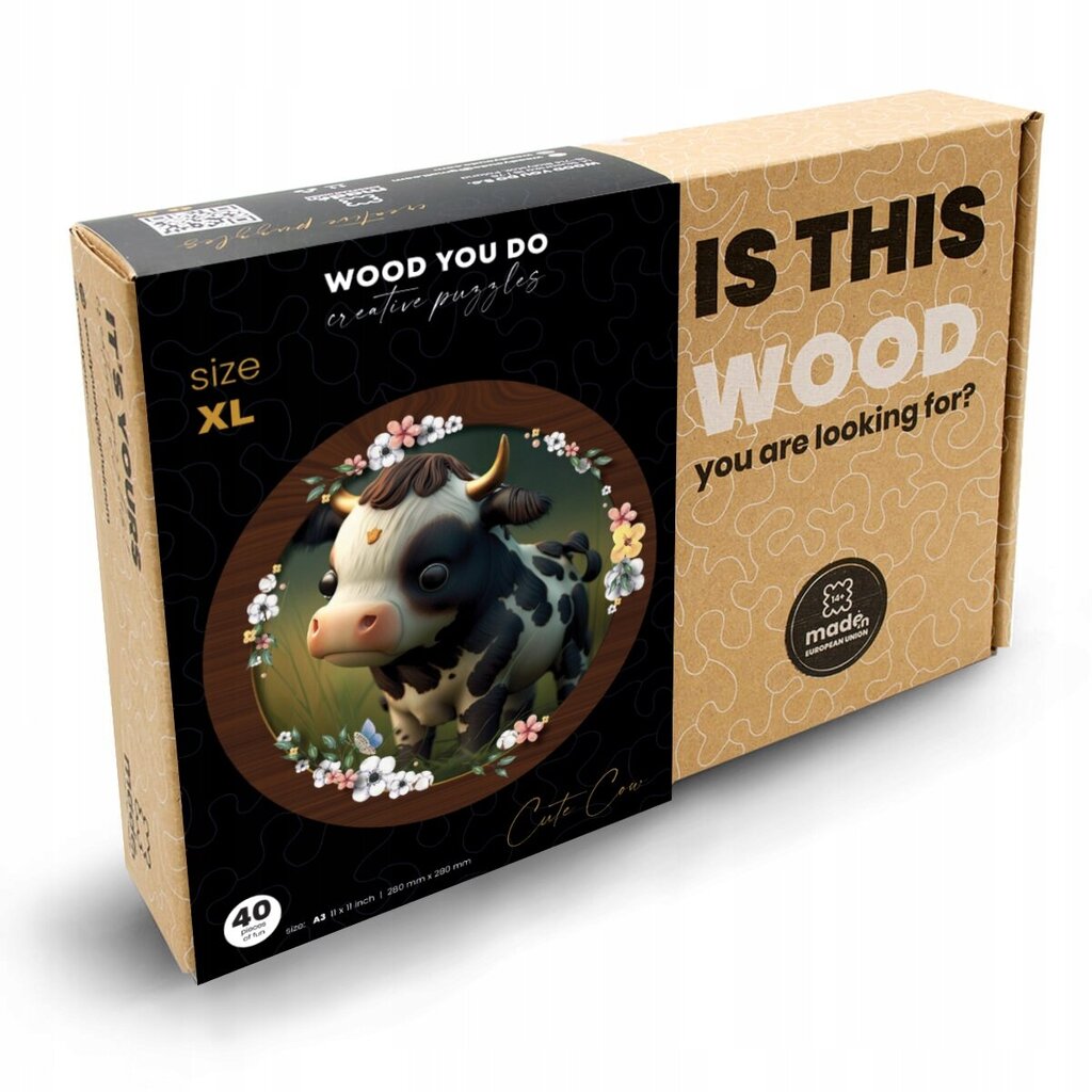 Medinė dėlionė Karvė Wood You Do, 40d. kaina ir informacija | Dėlionės (puzzle) | pigu.lt