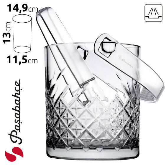Stiklinis kibirėlis ledui su žnyplėmis Timeless, 1 L kaina ir informacija | Taurės, puodeliai, ąsočiai | pigu.lt