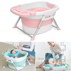 Sulankstoma vonia su pagalve kūdikiams, rožinė kaina ir informacija | Maudynių priemonės | pigu.lt