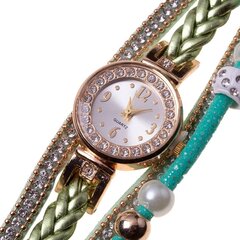 Auksinis laikrodis su žalia apyranke, apvyniota dirželiu цена и информация | Женские часы | pigu.lt