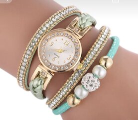 Auksinis laikrodis su žalia apyranke, apvyniota dirželiu kaina ir informacija | Moteriški laikrodžiai | pigu.lt