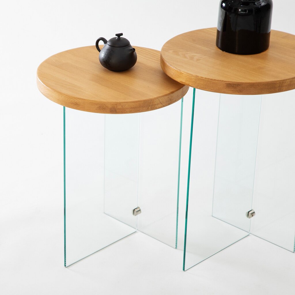 Kavos staliuko komplektas Asir, 35x51 cm, smėlio spalvos/skaidrus kaina ir informacija | Kavos staliukai | pigu.lt
