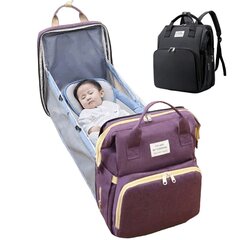 Daugiafunkcinė kuprinė/krepšys su miego funkcija kūdikiui, juoda цена и информация | Рюкзаки и сумки | pigu.lt