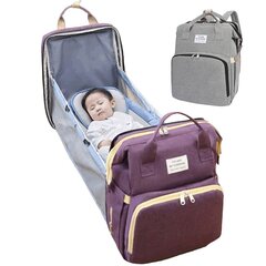 Daugiafunkcinė kuprinė/krepšys su miego funkcija kūdikiui, pilka цена и информация | Рюкзаки и сумки | pigu.lt