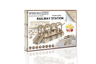 Medinis konstruktorius Wooden city Traukinių stotis, 175 d. цена и информация | Конструкторы и кубики | pigu.lt