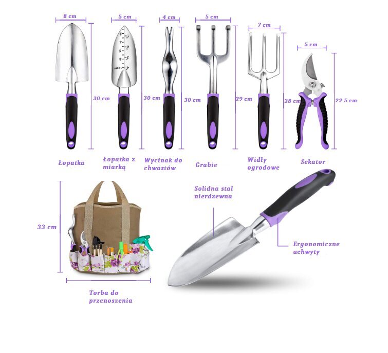 Sodo įrankių rinkinys, violetinis, 11 d. kaina ir informacija | Sodo įrankiai | pigu.lt