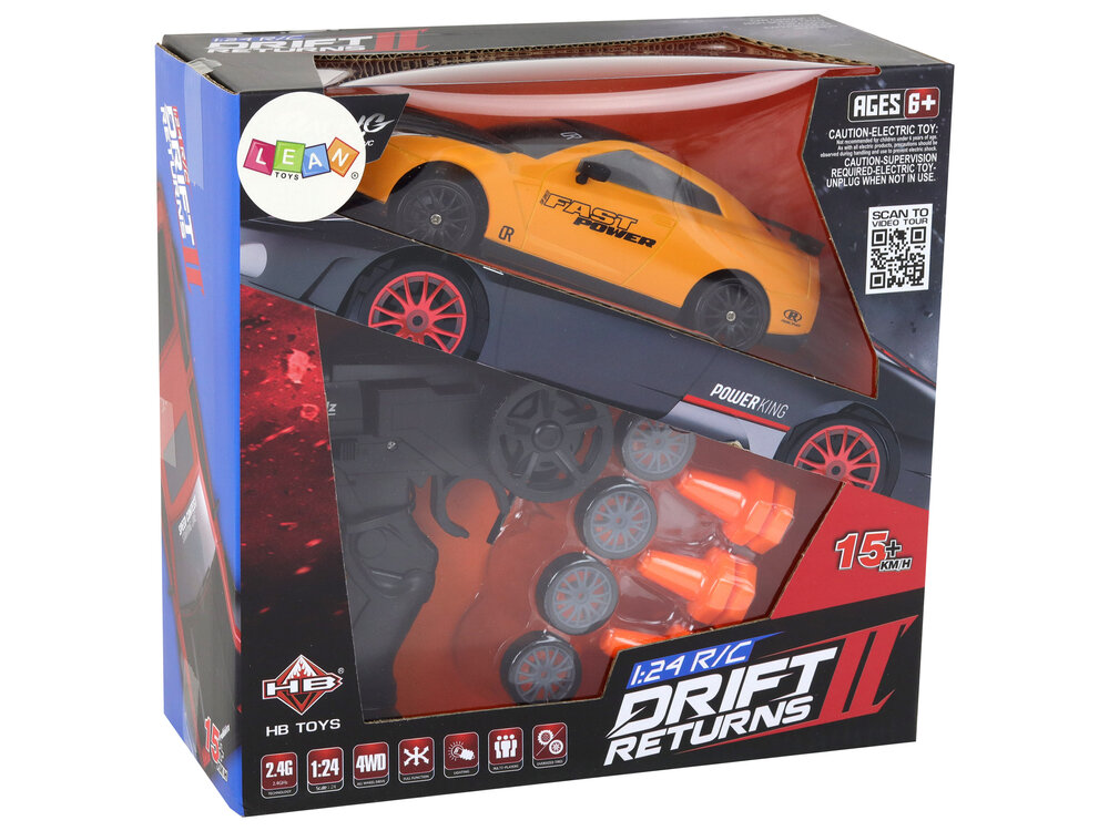 Nuotoliniu būdu valdomas automobilis Sports Car R/C 1:24 Lean Toys, oranžinis kaina ir informacija | Žaislai berniukams | pigu.lt