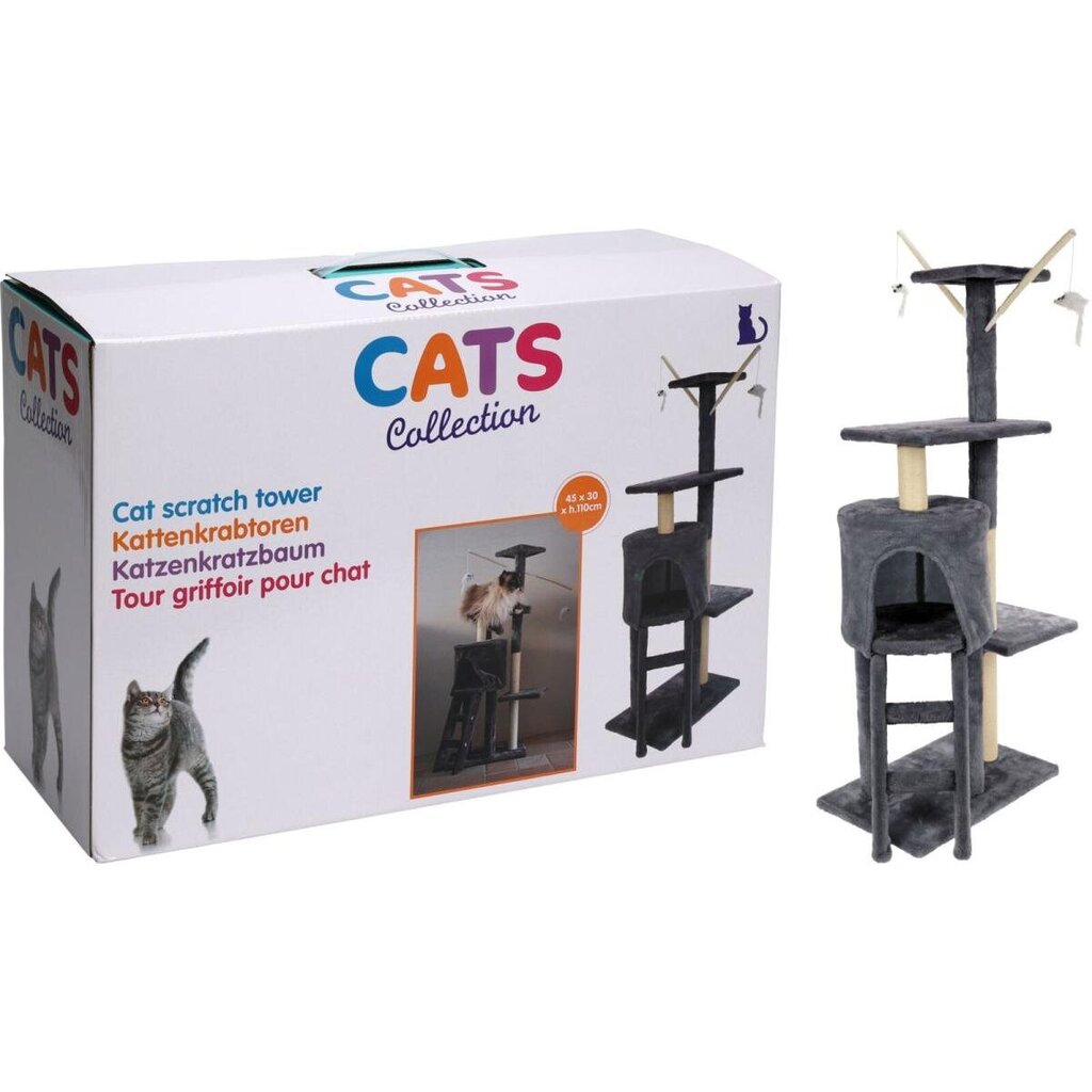 Kačių draskymo bokštelis Cats Collection, pilka, 45x30x110cm цена и информация | Draskyklės | pigu.lt