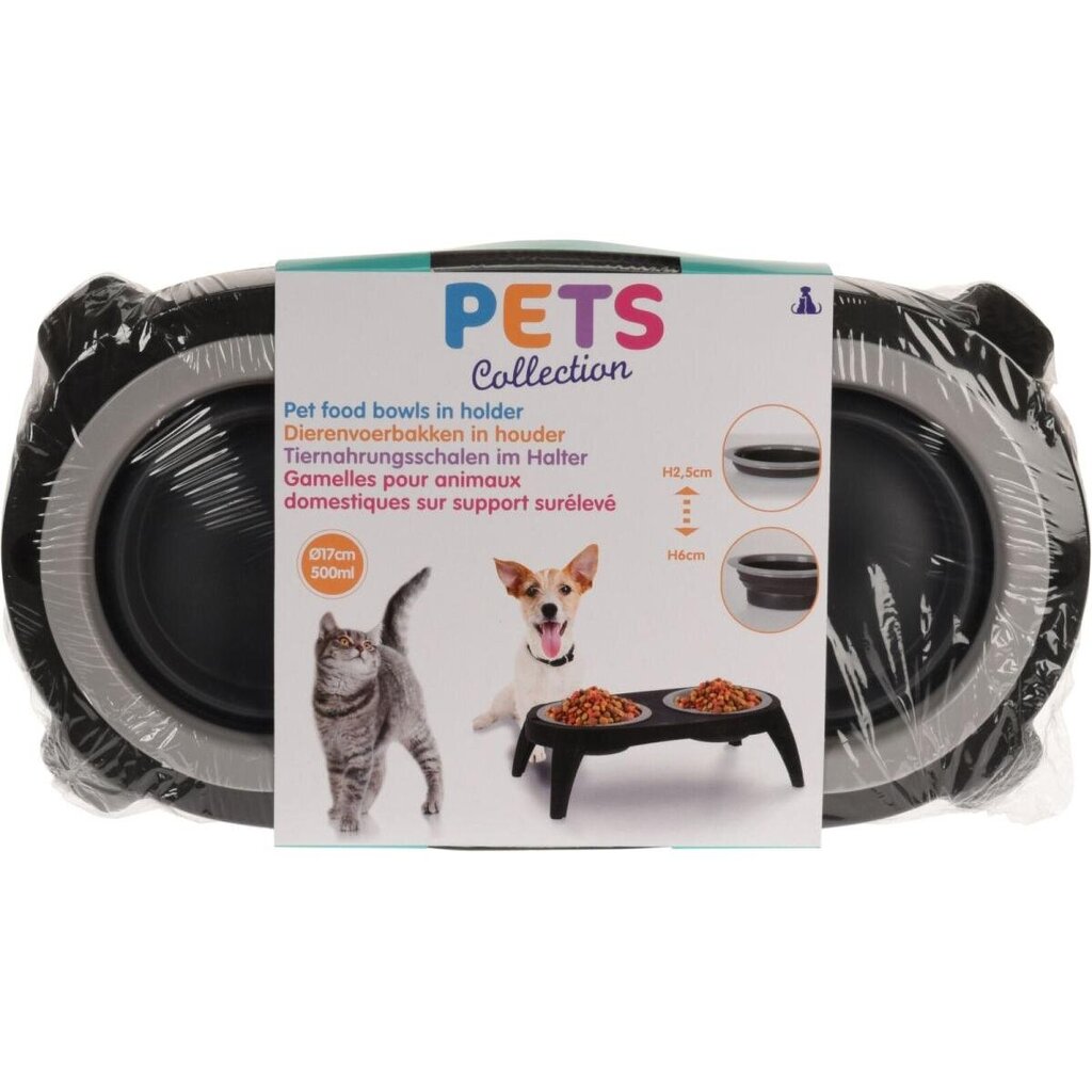 Stovas su sulankstomais dubenėliais šunims ir katėms Pets Collection, 500ml, juodas kaina ir informacija | Dubenėliai, dėžės maistui | pigu.lt