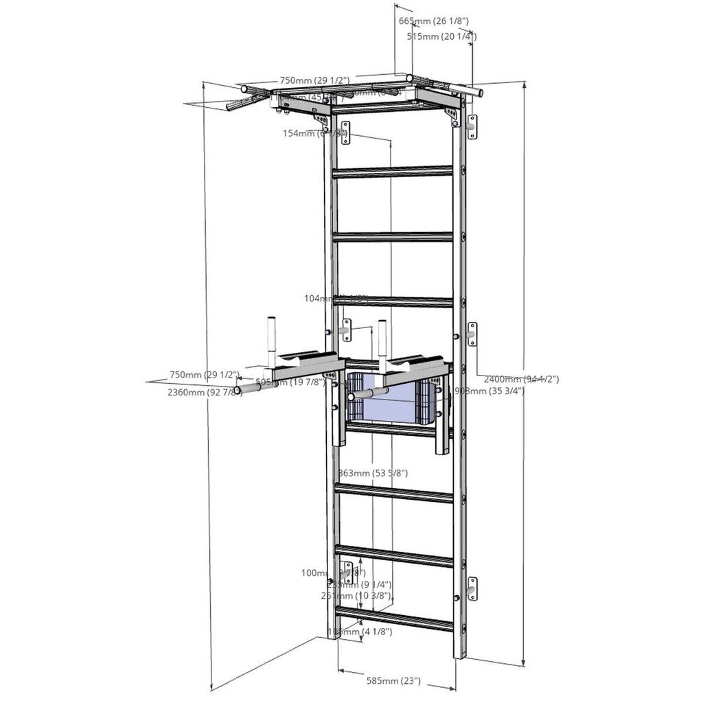 Gimnastikos kopėčios su strypu BenchK 232W, 67x240cm, baltos kaina ir informacija | Gimnastikos sienelės | pigu.lt