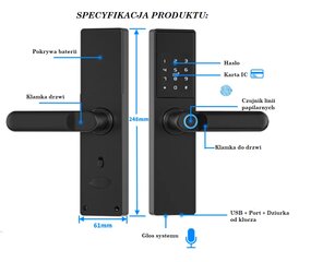 Žvalgybos tuya durų užraktas, elektroninė durų užraktas pirštų atspaudams, kodas, wi -fi, rfid - juoda цена и информация | Дверные замки | pigu.lt