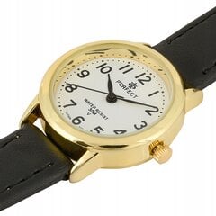 Женские кварцевые часы Perfect 273 с золотистым цветом и черным кожаным ремешком. цена и информация | Женские часы | pigu.lt