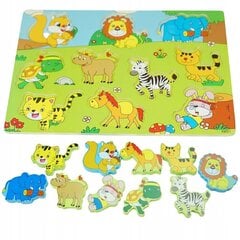 Vaikiška medinė dėlionė Gyvūnai, 10 d. kaina ir informacija | Dėlionės (puzzle) | pigu.lt