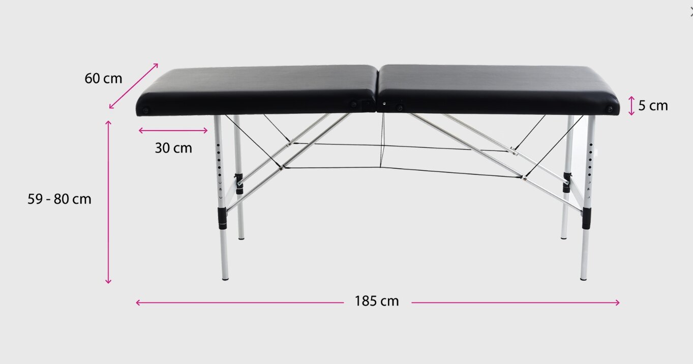 Sulankstomas masažo stalas i-coucou A2-1, 185 cm, juodas kaina ir informacija | Masažo reikmenys | pigu.lt