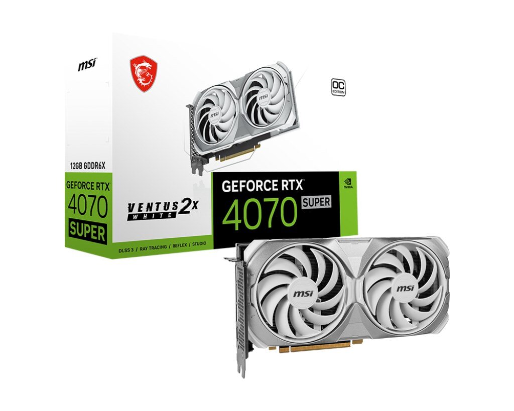 MSI GeForce RTX 4070 Super 12G Ventus 2X White OC цена и информация | Vaizdo plokštės (GPU) | pigu.lt