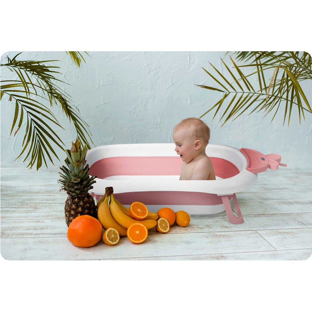 Kūdikių vonelė su termometru Ricokids, balta/rožinė kaina ir informacija | Maudynių priemonės | pigu.lt