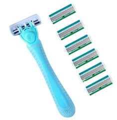 6-слойная ручная бритва для волос на теле, синяя цена и информация | Косметика и средства для бритья | pigu.lt