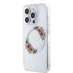 Guess PC|TPU Flowers Ring Glossy Logo MagSafe Case for iPhone 15 Pro Transparent цена и информация | Чехлы для телефонов | pigu.lt