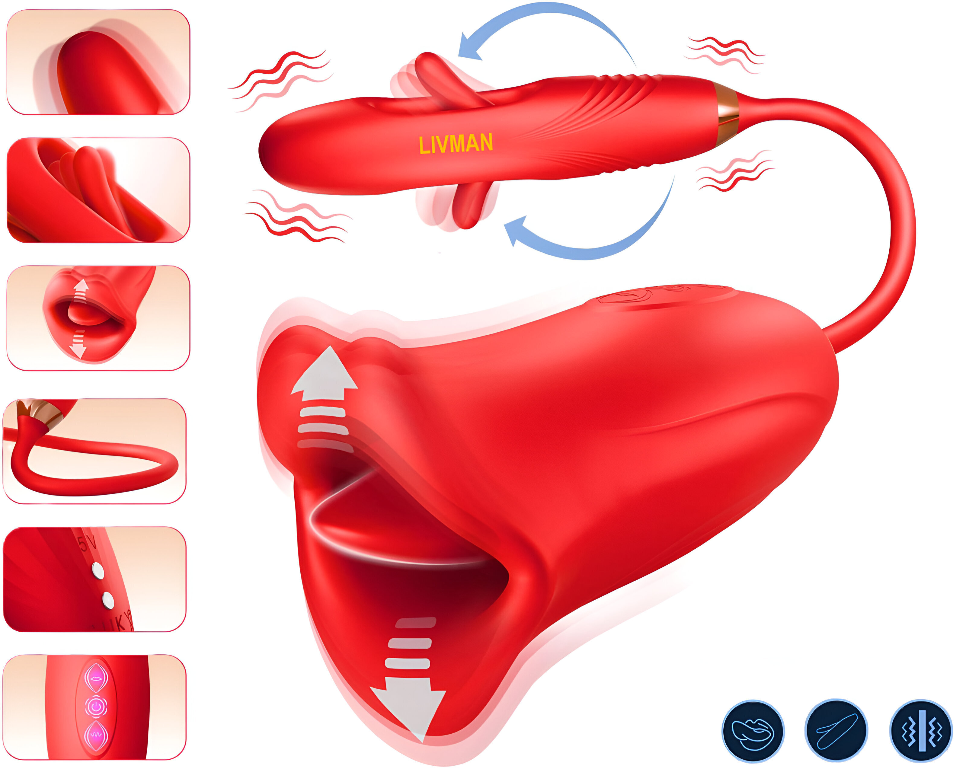 Стимулятор клитора 3в1 роза с языком, вибратор, подвижный язычок точки G в  вибраторе LIVMAN Е-100 цена | n18.pigu.lt