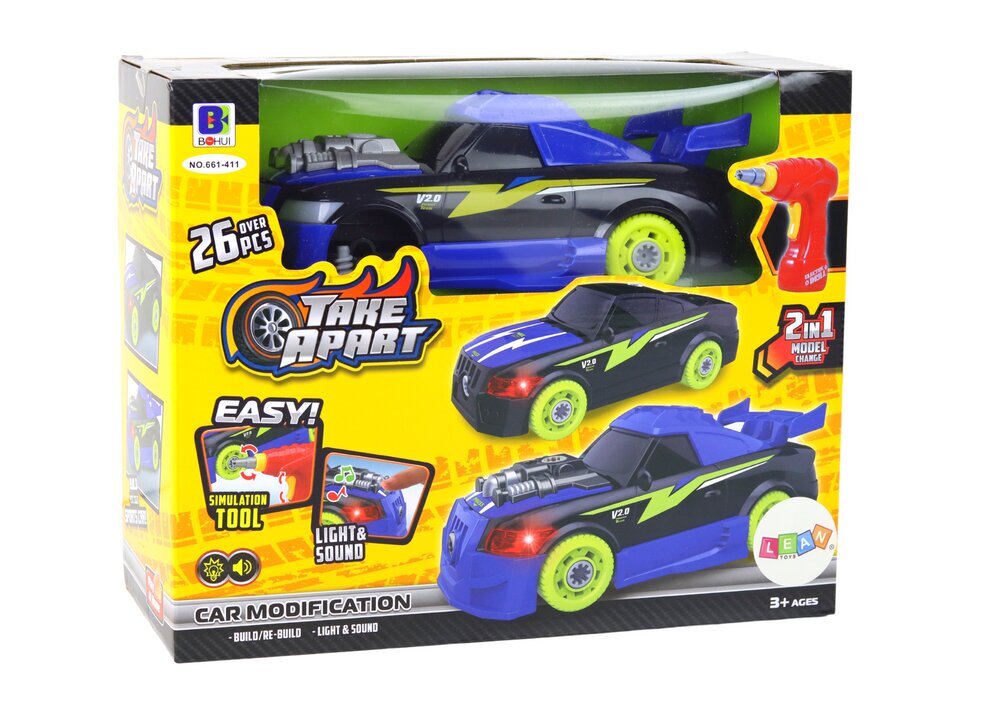 Žaislinis automobilis su įrankiais DIY, mėlynas kaina ir informacija | Žaislai berniukams | pigu.lt