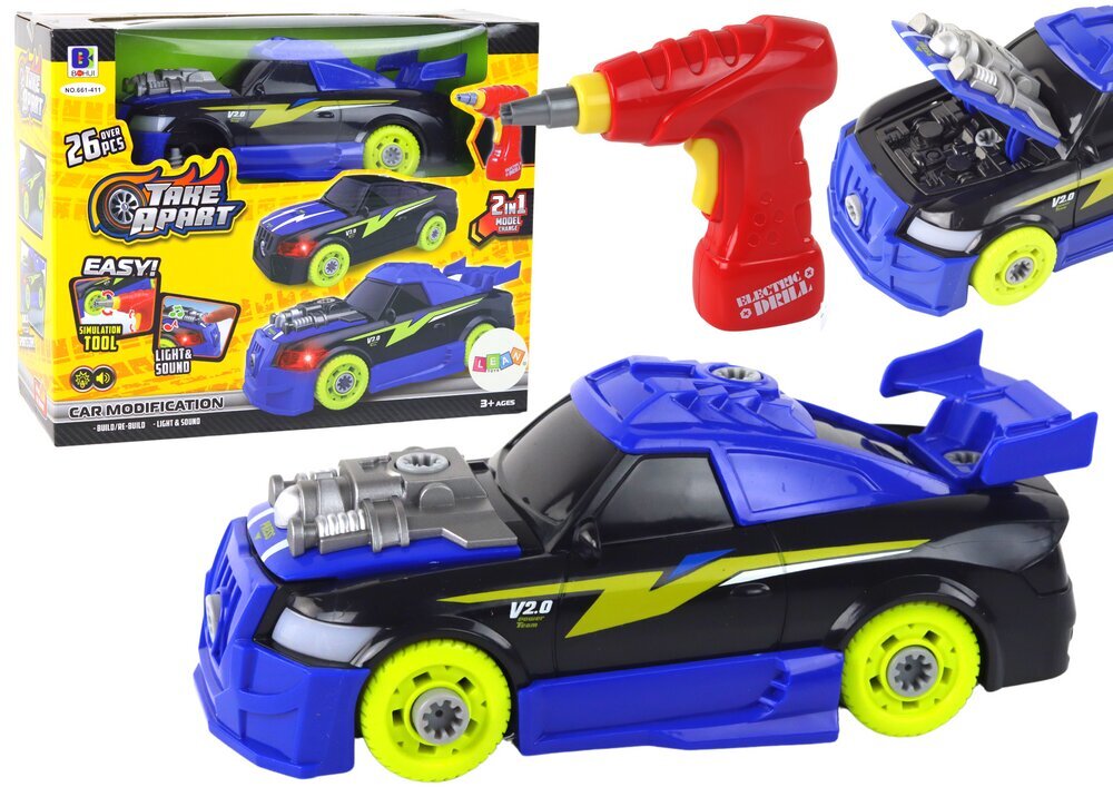 Žaislinis automobilis su įrankiais DIY, mėlynas kaina ir informacija | Žaislai berniukams | pigu.lt
