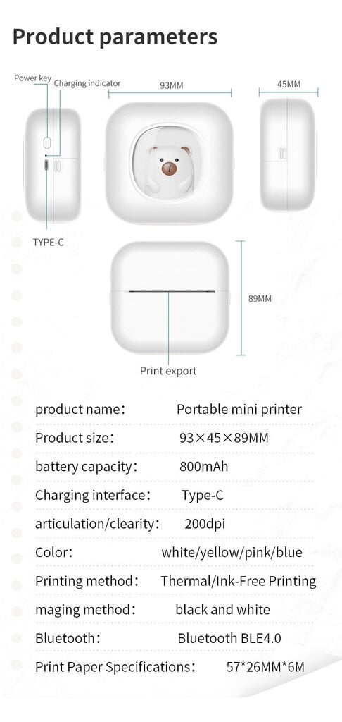 Cat Mini Printer X7B kaina ir informacija | Spausdintuvai | pigu.lt