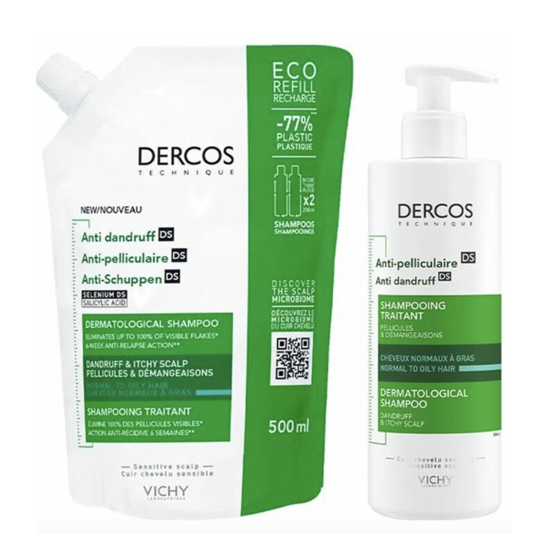 Plaukų šampūnas nuo pleiskanų Vichy Dercos Anti-Dandruff Greasy Shampoo, normaliems ir riebiems plaukams, 400 ml + papildymas 500 ml kaina ir informacija | Šampūnai | pigu.lt