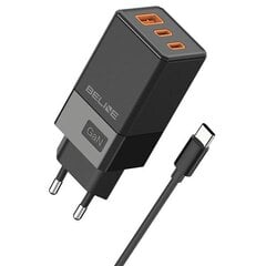 Beline Ład. siec. 2x USB-C + 1x USB 65W + kabel USB-C czarny|black PD 3.0 + QC 3.0  BLN3CB65C GaN цена и информация | Зарядные устройства для телефонов | pigu.lt