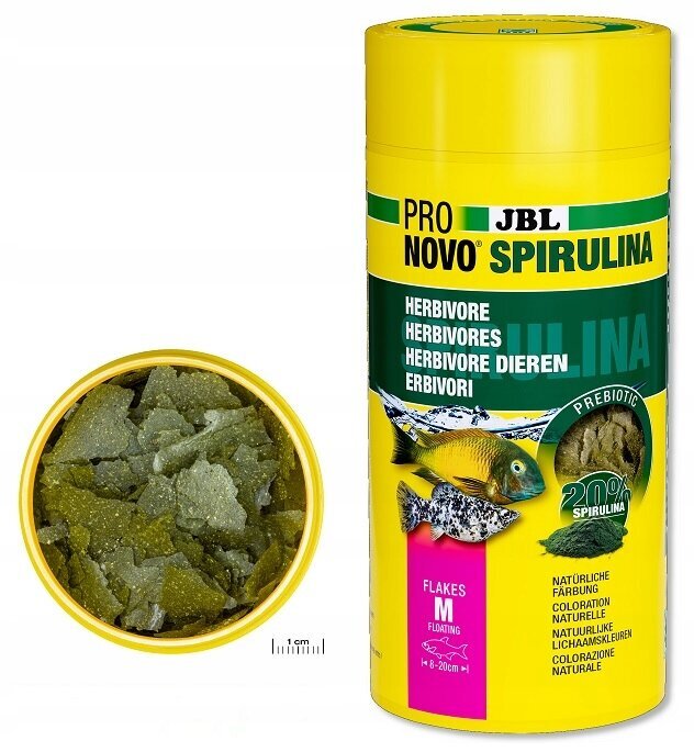 Maistas žuvims JBL Pronovo Spirulina dribsniai M, 160g цена и информация | Maistas žuvims | pigu.lt