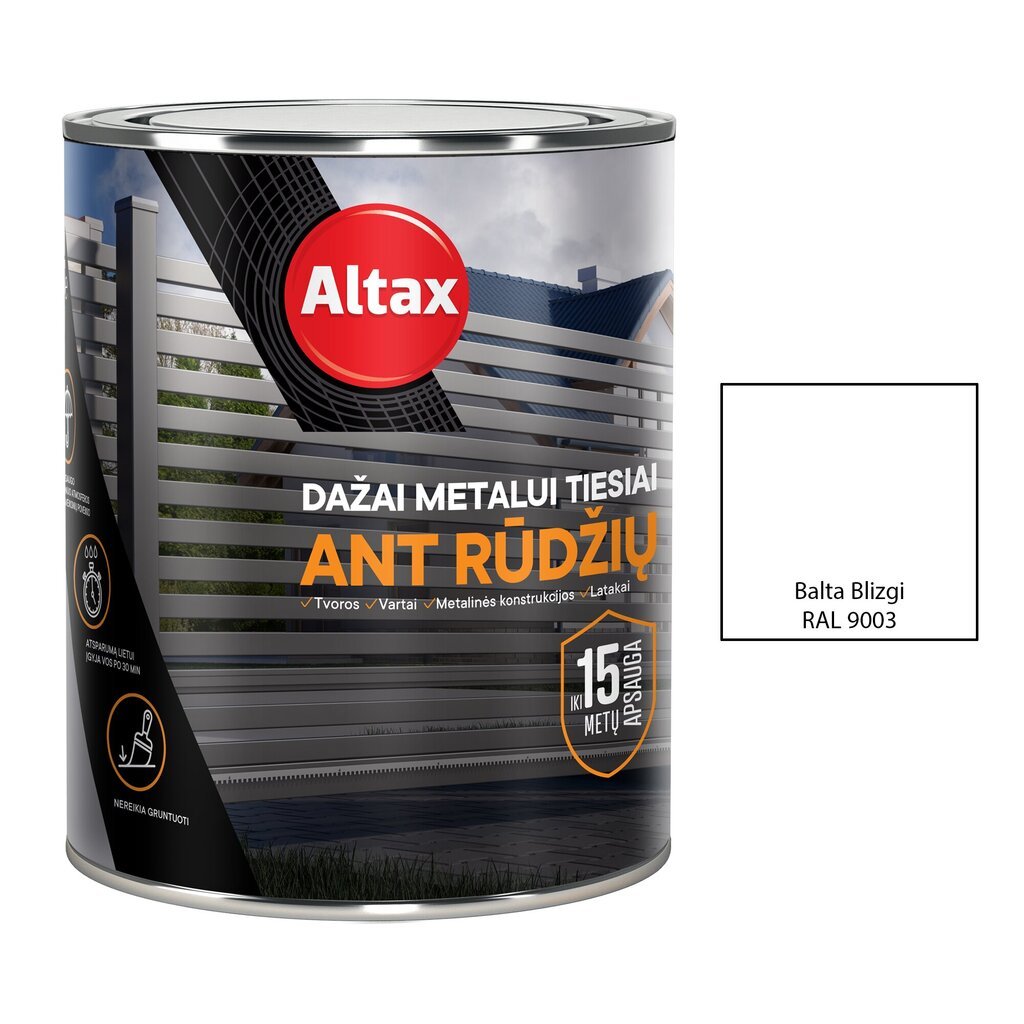 Metalo dažai Altax, balta RAL9003, 0,75L kaina ir informacija | Dažai | pigu.lt