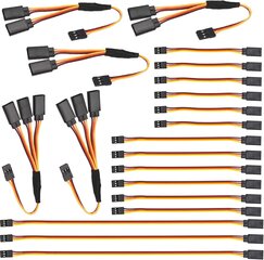 20 PCS RC Servo Extension Cable Set - удлинительный кабель JR, 3 pin male to female, 1 to 2/1 to 3 - размеры 100 мм, 150 мм, 300 мм - лучше всего подходит для RC моделей самолетов цена и информация | Дроны | pigu.lt