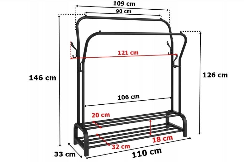 Drabužių kabykla, juoda kaina ir informacija | Pakabos, maišai drabužiams | pigu.lt