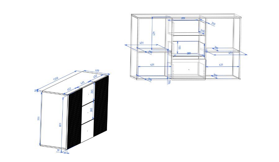 Komoda Intermeble Viena 2D3S, balta/juoda цена и информация | Komodos | pigu.lt