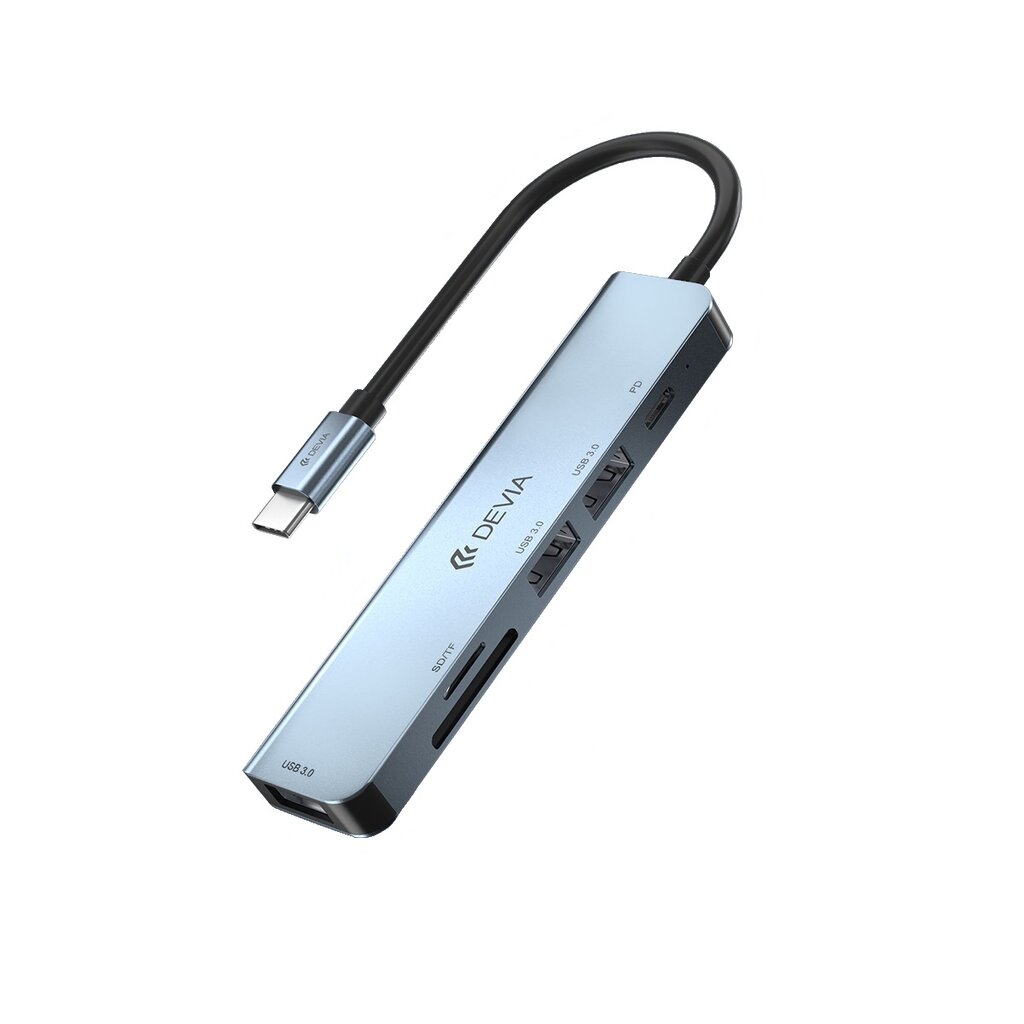 Devia adapter HUB 5in1 USB-C 3.1 to 3x USB 3.0 + SD|TF + PD deep gray kaina ir informacija | Adapteriai, USB šakotuvai | pigu.lt