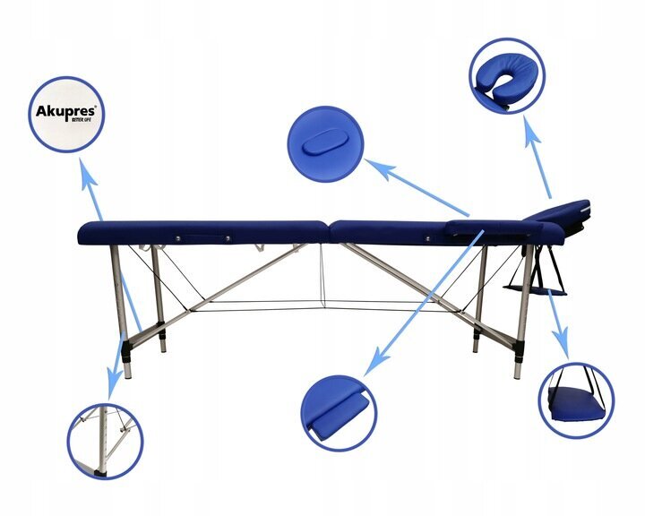 Sulankstomas masažo stalas Akupres 7in1, 185x60cm, baltas kaina ir informacija | Masažo reikmenys | pigu.lt