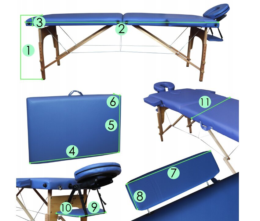 Sulankstomas masažo stalas Atlas Sport, 211x60cm, mėlynas kaina ir informacija | Masažo reikmenys | pigu.lt