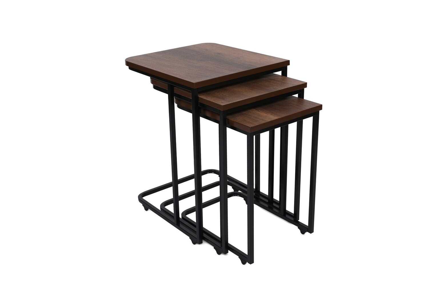 3-ių dalių kavos staliukų komplektas Asir, rudas/juodas kaina ir informacija | Kavos staliukai | pigu.lt