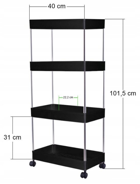 Mobili lentyna ant ratukų Lacarte, 101.5x40x22 cm, juoda kaina ir informacija | Virtuvės baldų priedai | pigu.lt