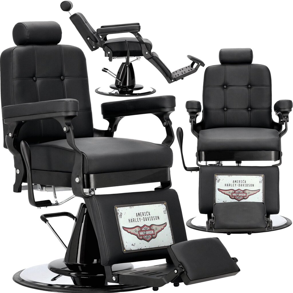 Barberio kėdė BarberKing Kostas, juoda kaina ir informacija | Baldai grožio salonams | pigu.lt