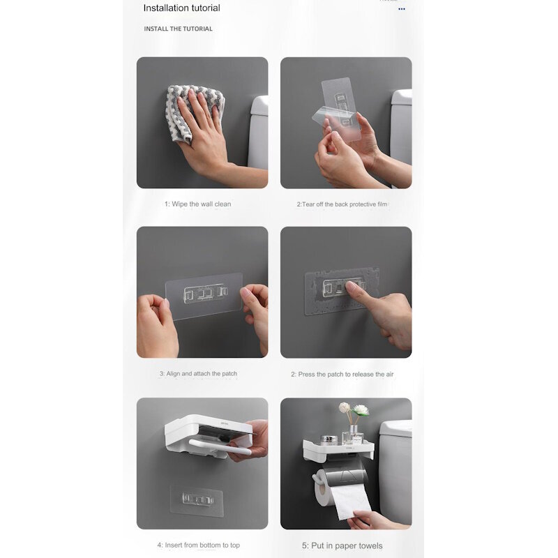 Bevaržtinis tualetinio popieriaus laikiklis ir lentyna, IVY Oenon цена и информация | Vonios kambario aksesuarai | pigu.lt