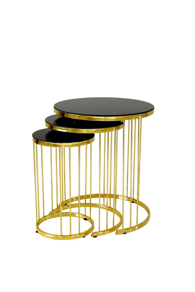 3-ių dalių kavos staliukas Asir, auksinis/juodas kaina ir informacija | Kavos staliukai | pigu.lt