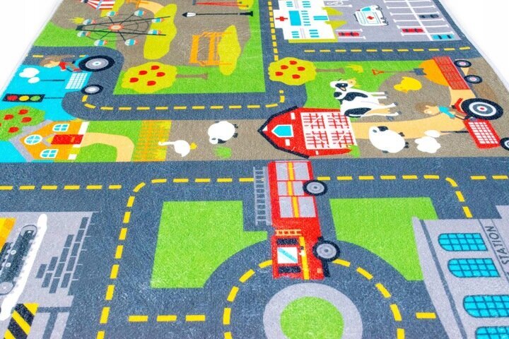 Kupdywan vaikiškas kilimas miesto gatvės maršrutai 80x 150 cm kaina ir informacija | Kilimai | pigu.lt