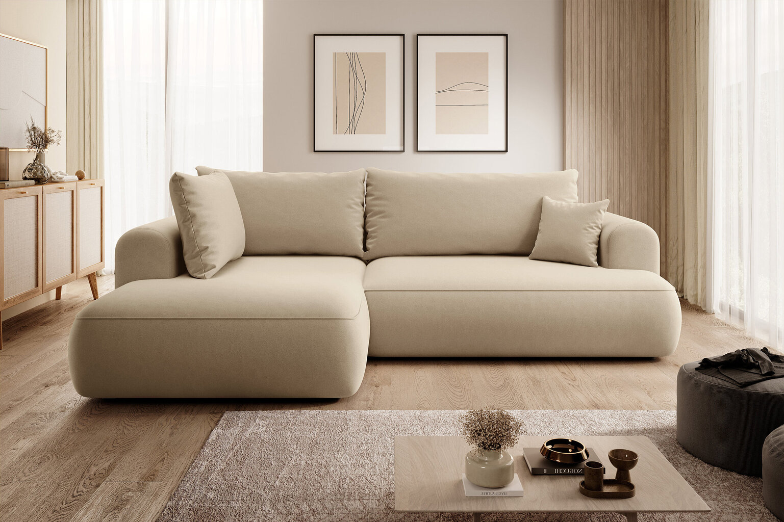 Kairinė kampinė sofa Selsey Ovo L, smėlio цена и информация | Minkšti kampai | pigu.lt