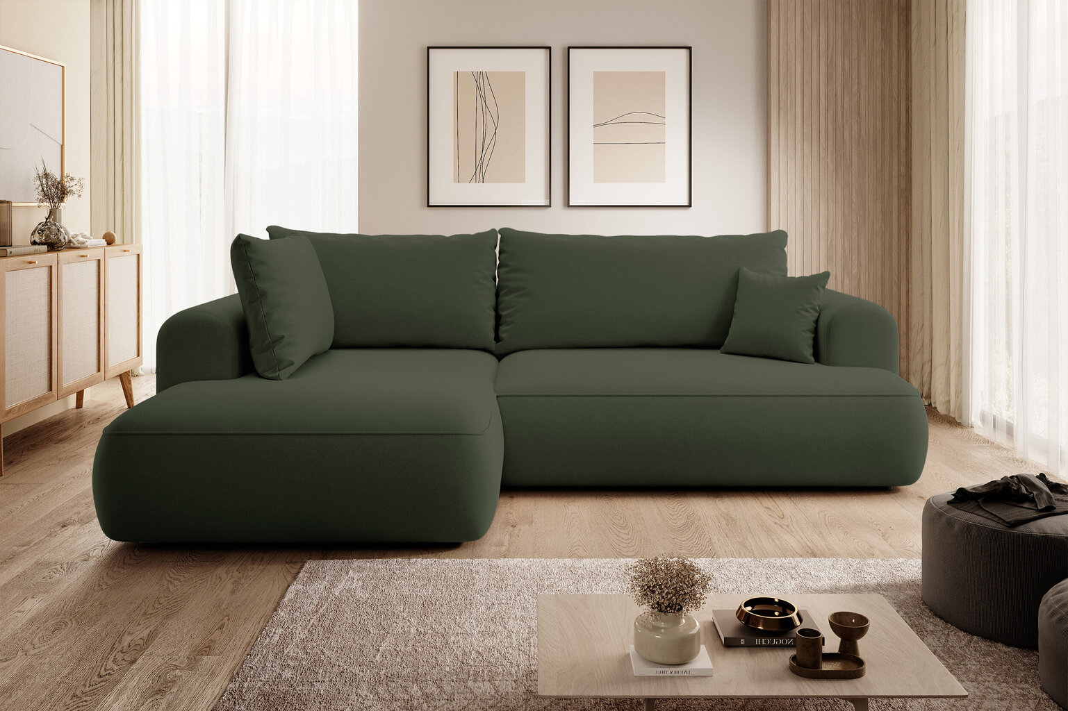 Kairinė kampinė sofa Selsey Ovo L, žalia цена и информация | Minkšti kampai | pigu.lt
