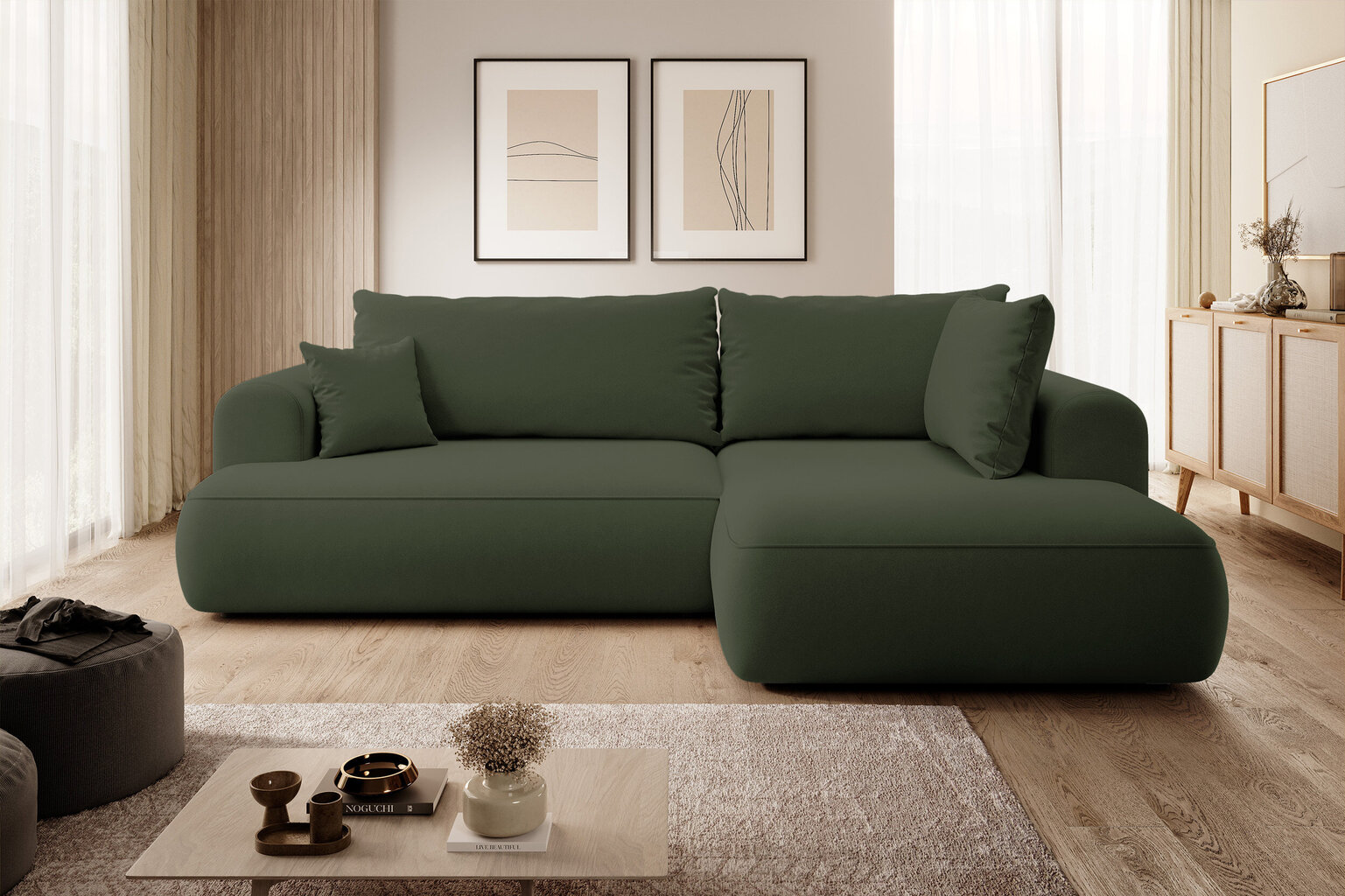 Dešininė kampinė sofa Selsey Ovo L, žalia цена и информация | Minkšti kampai | pigu.lt